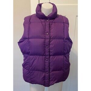 LANDS END Womens Down Puffer VEST Purple Snap Front Size L  14-16